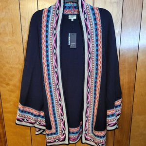 Crown & Ivy Navy Blue Cape Poncho Knit Long Open Cardigan Sweater One Size B3